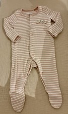 Baby Infant Girls Pink White Striped Babygrow Sleepsuit, Up to 1 Month, VGC