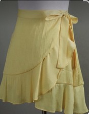 ANTHROPOLOGIE NWT 98 Maeve Solid Yellow True Wrap Ruffle Mini Skirt Size Large