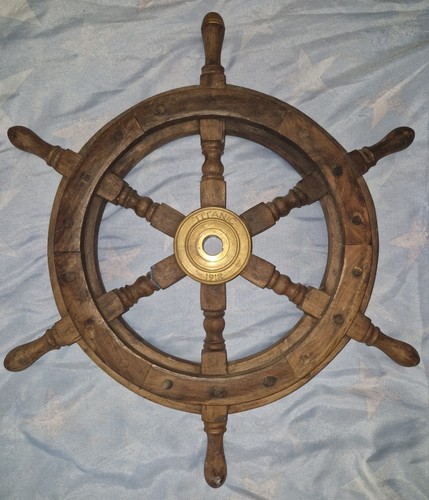 Solid Wooden Brown Steering Ships Wheel Antique titanic stamped