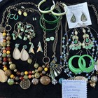 Vtg/now Green Tone Costume Jewelry Lot of 17: Necklaces + Earrings — photo 2