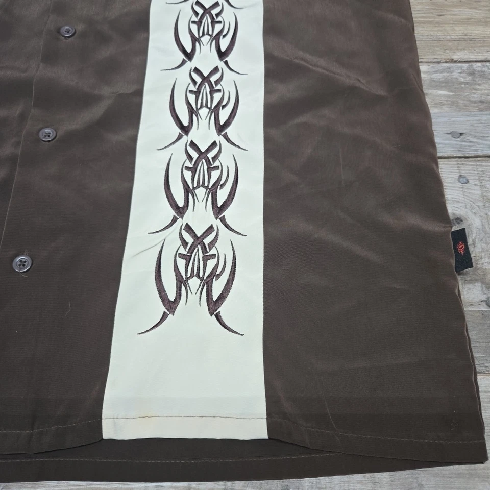 Camisa hawaiana bordada marrón con botones talla XL de D Dragon Clothing Co para hombre Foto 4 de 4