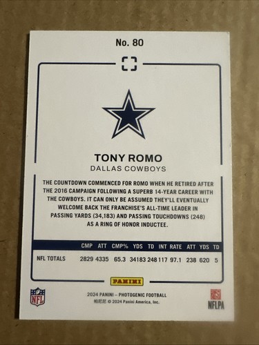 2024 Photogenic Tony Romo 2024 Photogenic #80 Dallas Cowboys Base - Picture 4 of 6
