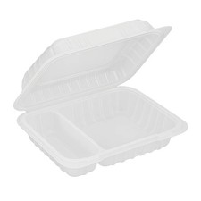 PP Hinged Container, Translucent, 2-compartment, 9" x 6", 200pc 200/1