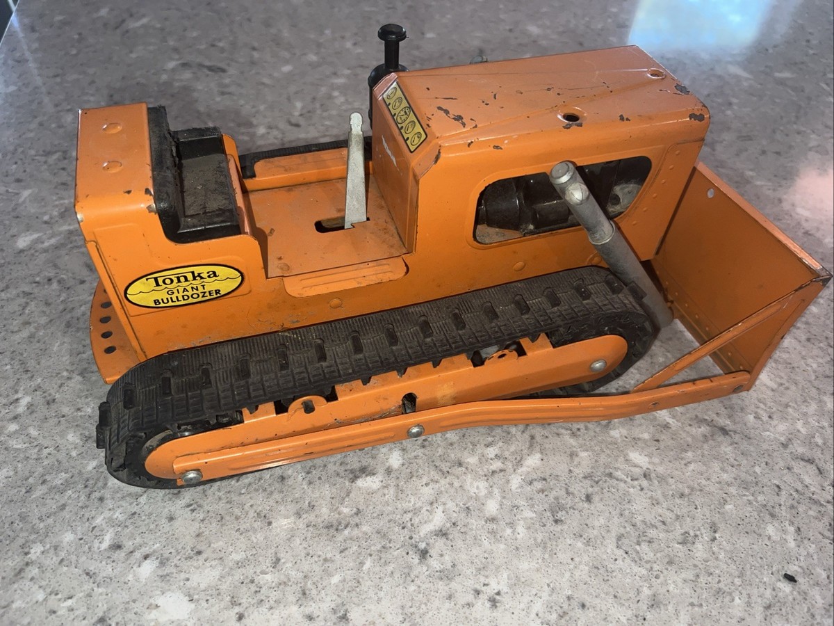 1960s TONKA TOYS Giant Bulldozer Vintage Orange Pressed Steel Toy
