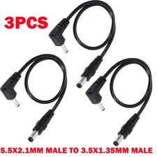 3Pcs For CCTV DC Power 5.5*2.1mm Male to 3.5*1.35mm Right Angle Adapter Cable US