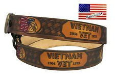 Belt Vietnam Vet Flag Eagle Brown Leather Embossed Colored Military Made in USA