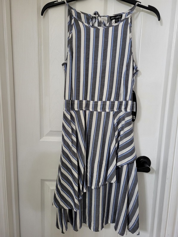 Ava & Yelly Youth Girls Short Striped Mini Dress Size 14 Blue White Black 