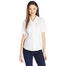 Lee Juniors Women Stretch White Work Shirt E9385JL Short Sleeve Sizes S - 3XL