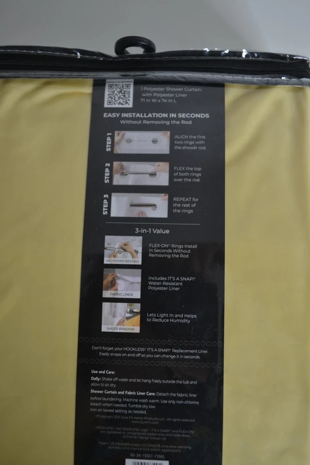 Занавеска для душа без крючка, 3 в 1, с тканевой подкладкой, цветочный сад - Изображение 3 из 4