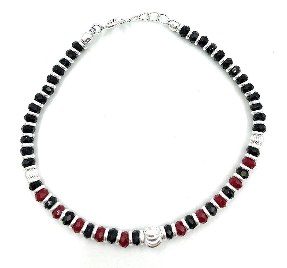 925 Sterling Silver Red Black Nazariya Bracelet Adjustable Size