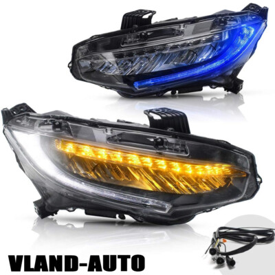 2X LED Headlight Fit 10TH Gen Honda Civic 2016-2021 w/Sequential & Start-Up Blue