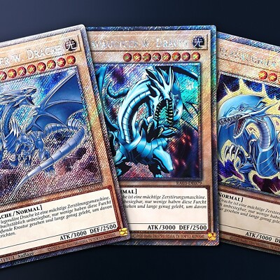 3x Blauäugiger Weißer Drache Artwork Set Platinum Secret Rare Yugioh RA04 & RA03