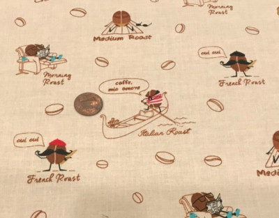 International Coffee Beans*Italian French Morning*Cream*Ink & Arrow*100% Cotton*
