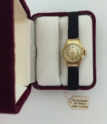 Vintage ORMO Damenarmbanduhr, mit Textilband, Walzgold-Double, 20 Mikron,  Handau