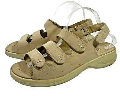 Ecco Womens 3 Tri Straps Sandals Beige Hook And Loop Size EU 41 US 10/10.5