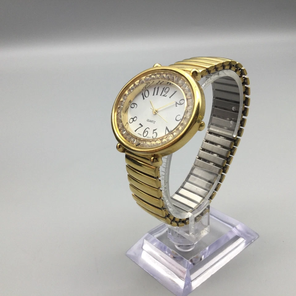 Reloj Avon Mujer Vintage 43mm Tono Dorado Banda Elástica Cristales Batería Nueva Foto 4 de 4