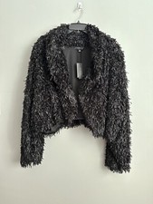 New Eloquii 26/28 Cropped Faux Fur Coat Jacket Women Plus Black Textured Nwt