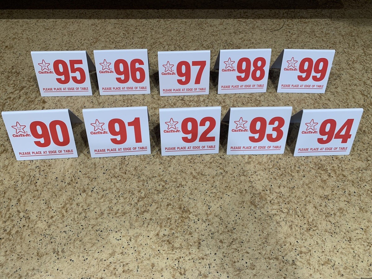 Classic Carls Jr Table Tent Number 00 thru 99 | eBay