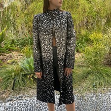 OSCAR DE LA RENTA *RARE* 06 Fall Runway Black Wool Silver Sequin Ombre Coat US10