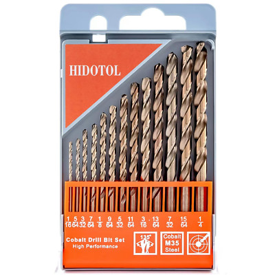13 PCS Cobalt Drill Bit Set M35 HSS Twist Drill Bits 1/16''-1/4'' for Hardened ...