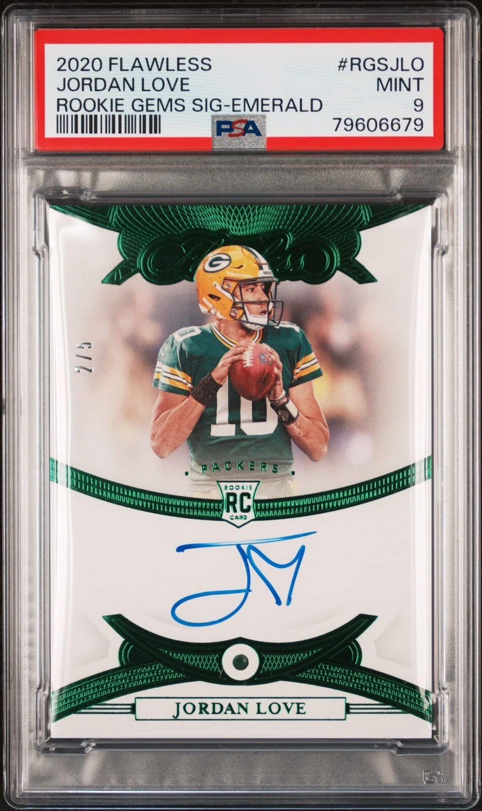 Jordan Love Panini Flawless Rookie Gems Signatures #RGSJLO Emerald