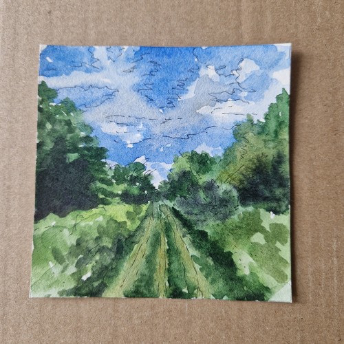 Original watercolor painting nature calm summer landscape piece of art 4x4" - Picture 4 of 4