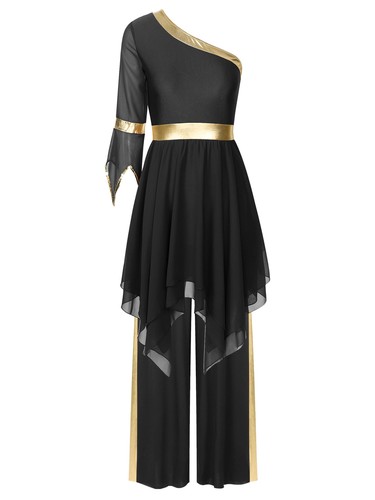 Womens Dress Worship Costume Two Piece Dancewear Celebration Trousers Chiffon - Afbeelding 19 van 51