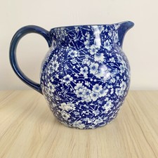 Vintage Victoria Ware Ironstone Pitcher Large Calico Blue White Floral Jug 60s