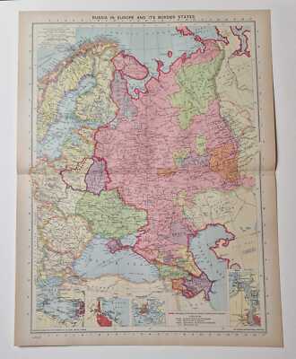 GEORGE PHILIP 1940 Colour Lithograph Map of Russia in Europe, Border States