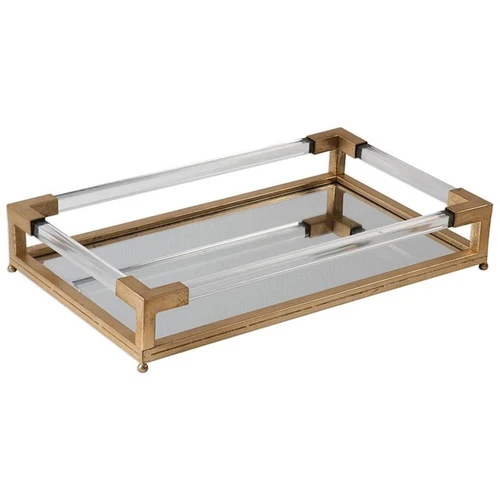 Uttermost Balkan Metal Acrylic Mirrored Decorative Tray in Antique Gold - Picture 3 of 4