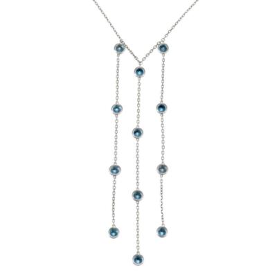 Gucci Blue Topaz Triple Strand Long Dangle Pendant 18k White Gold