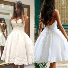 Short White Wedding Dresses Lace Appliques Sweetheart Neck Beading Bridal Dress