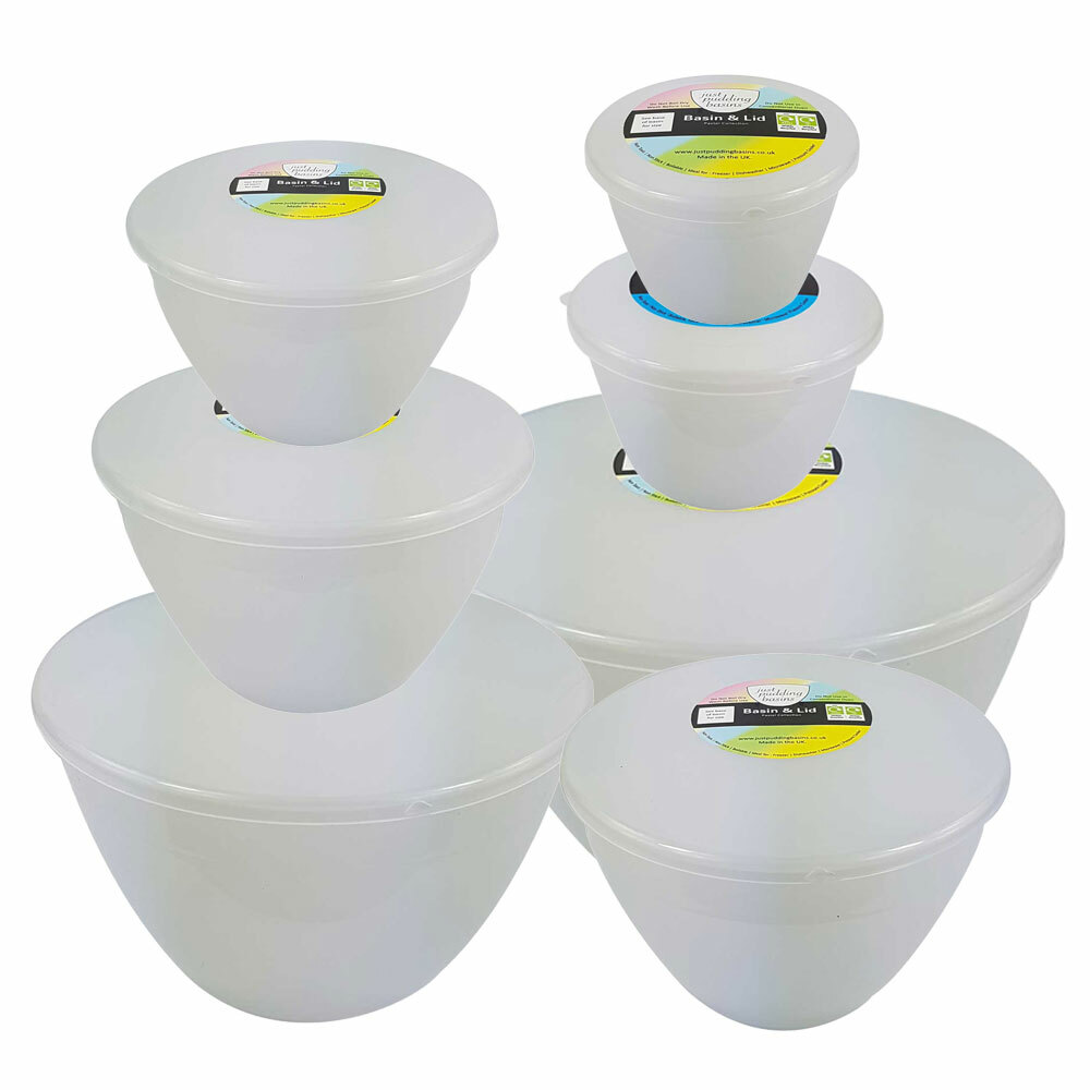 Just Pudding Basins and Lids, Clear Plastic Basin Bowl with Lid 7 Mixed Sizes