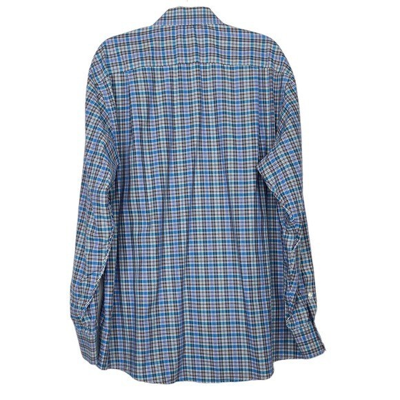 Eton Shirt Mens 43 17 Blue Purple Green Plaid Button Down York 100% Cotton