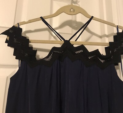 AQUA Brand BLOOMINGDALES Super Comfy & Flowy Black Navy Off Shoulder Dress Sz M