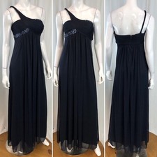  350 Cache 4 Blue Beaded Sequin Jersey One Shoulder Asymmetric Maxi Draped Dress