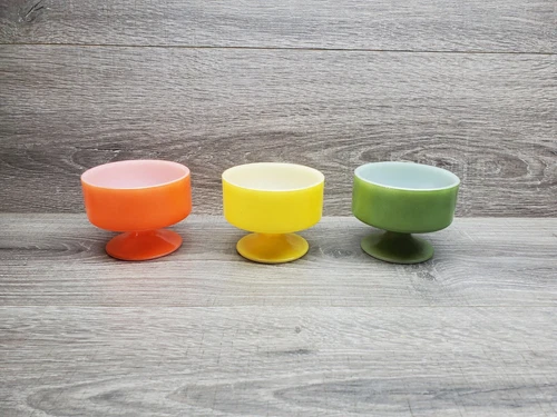 3 Vintage Mid Century Federal Glass Footed Dessert Sherbet Cups Multi Frosted