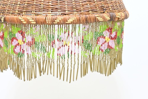Vintage Woven Rattan Basket With Decorative Seed Bead Fringe Decorative Hanging - Picture 5 of 9