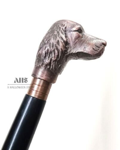 Antique Finish Dog Head Handle Vintage Designer Walking Stick Stylish Cane Gift - Picture 5 of 9