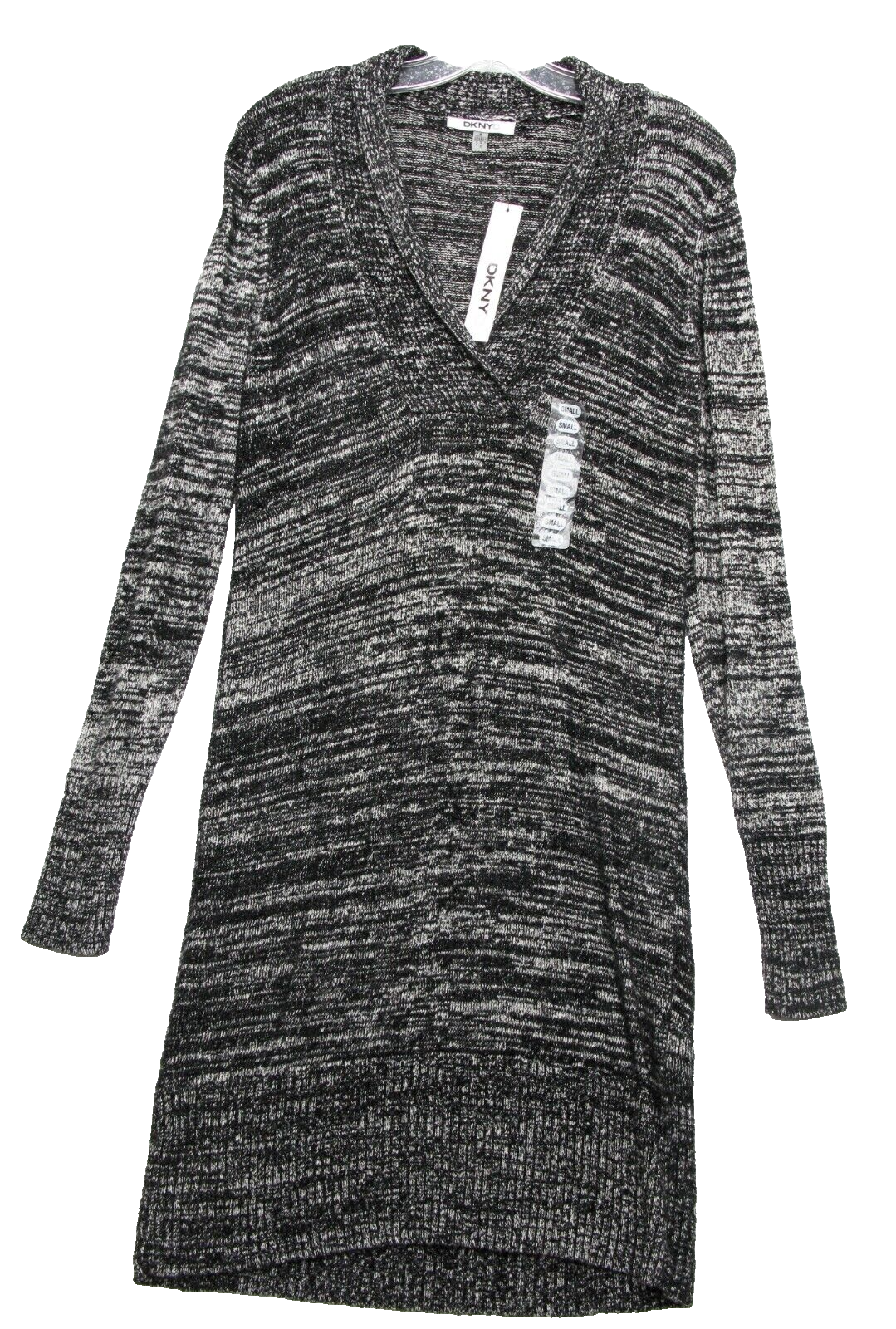 DKNY Black White Knit Long Winter Sweater DKNYC Office Casual Dress Small S NEW