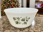 Vintage Federal Glass Green Floral Flowers Scroll Vine 8” Mixing Bowl