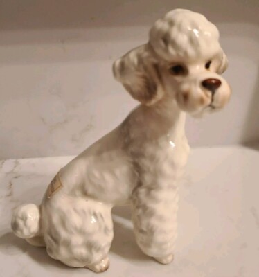  Vintage Norcrest Porcelain Ceramic Hand painted Sitting White Poodle 4.5'' tall