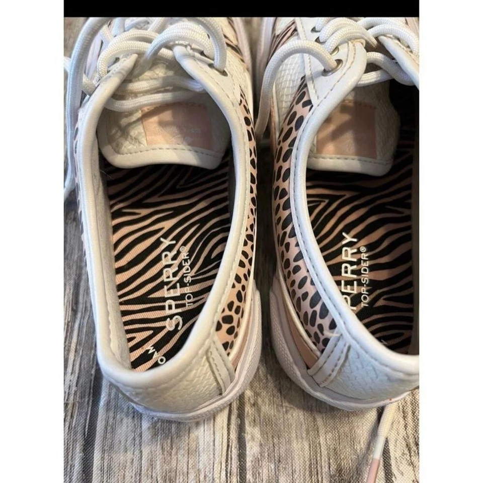 Girls Sperry white pink animal print size 3 Lace Up - Image 4 of 4