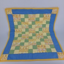 Handmade Baby Quilt 27" x 31" Patchwork Yellow Green Baby Animals Flannel Back
