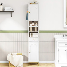 Tall Bathroom Cabinet with Adjustable Shelves  Drawer - White Storage Organizer