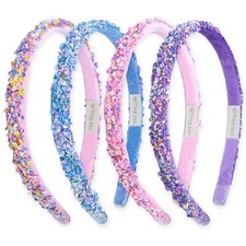 4 Thin Headbands for Girls - Sequin Headband Set for Kids, Sprinkle Hair Bands f