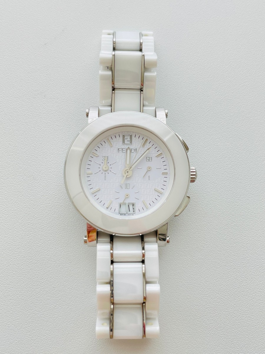 Fendi White Ceramic Chronograph Swiss Made Watch F662140 38mm w