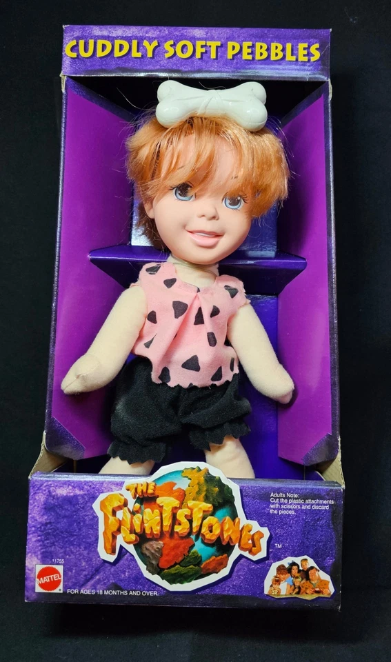 Mattel The Flintstones 1993 Cuddly Soft Pebbles 12" muñeca y guijarros juego mundial Foto 2 de 4
