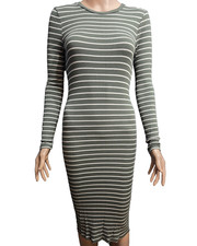 Long Ribbed Bodycon Dress by Forever 21 Olive Green and White Striped Size M