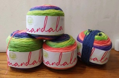 Lion Brand Yarn Mandala Yarn Slimer Multi Color 4 Skeins 5.3oz 3 Light 590 Yrds